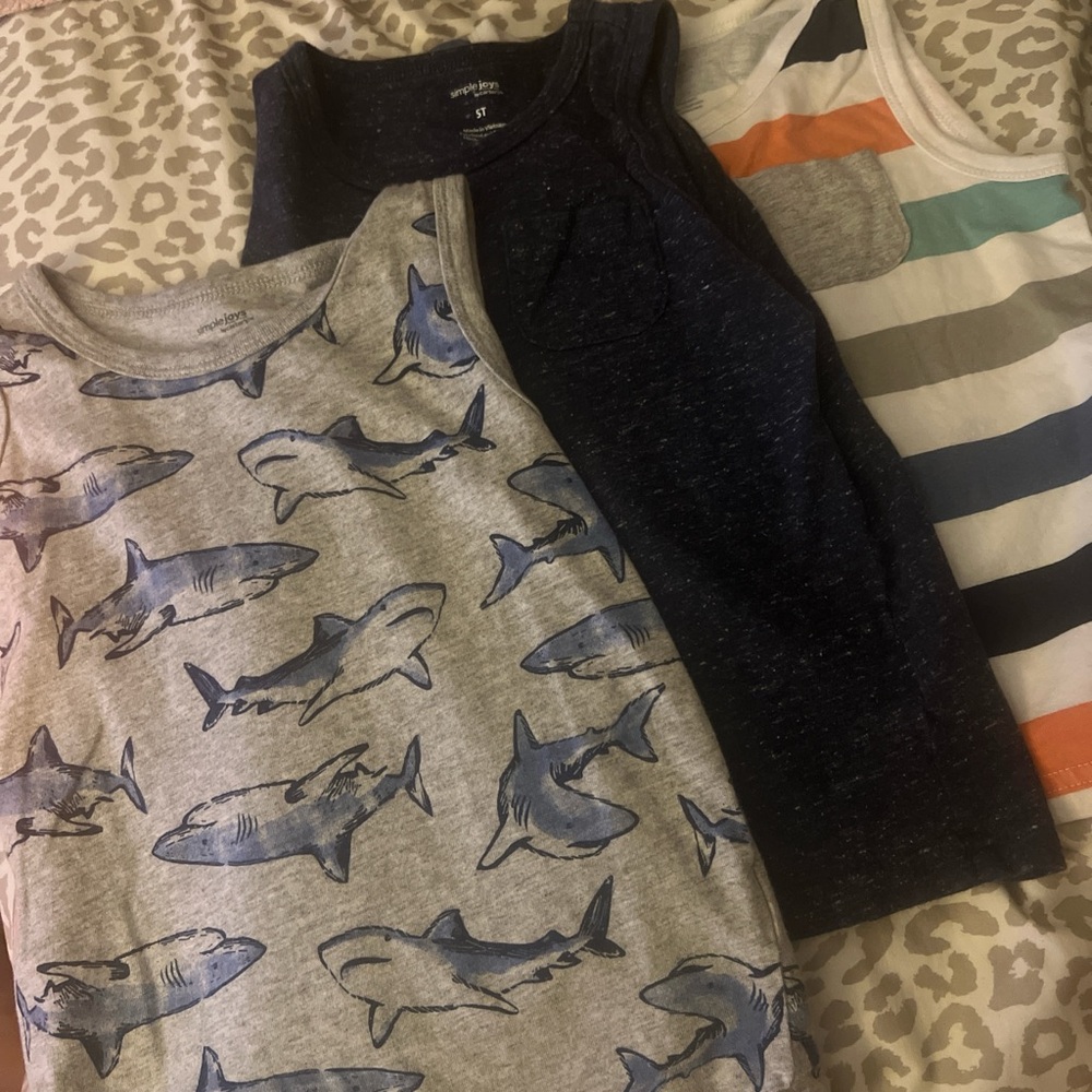 Kids Shark Print and Striped Tank Tops